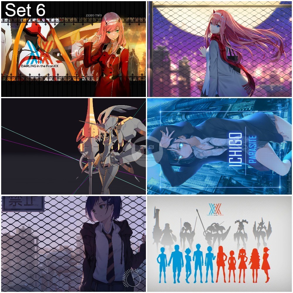 Bộ 6 Áp phích - Poster Anime Darling in the Franxx - Chiến trận người máy (bóc dán) - A3, A4, A5