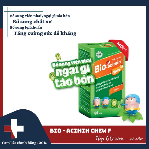 BIO-ACIMIN CHEW F HỘP 60 VIÊN - VIÊN NHAI VỊ SỮA HỖ TRỢ GIẢM TÁO BÓN