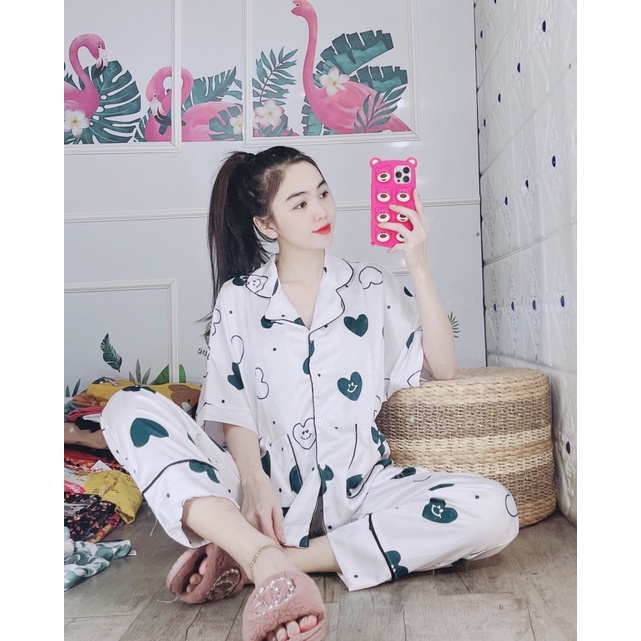 Đồ Bộ Ngủ Pijama Lụa Latin Satin  Dài Cánh Dơi Mặc Nhà Thoải Mái Cute Dễ Thương Giá Rẻ