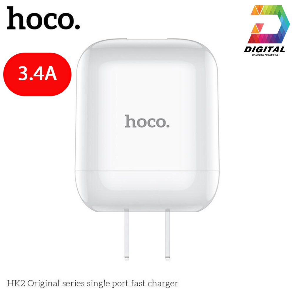 Củ Sạc Hoco HK2 Chính Hãng 3.4A Chân Sạc Dẹt Tiêu Chuẩn