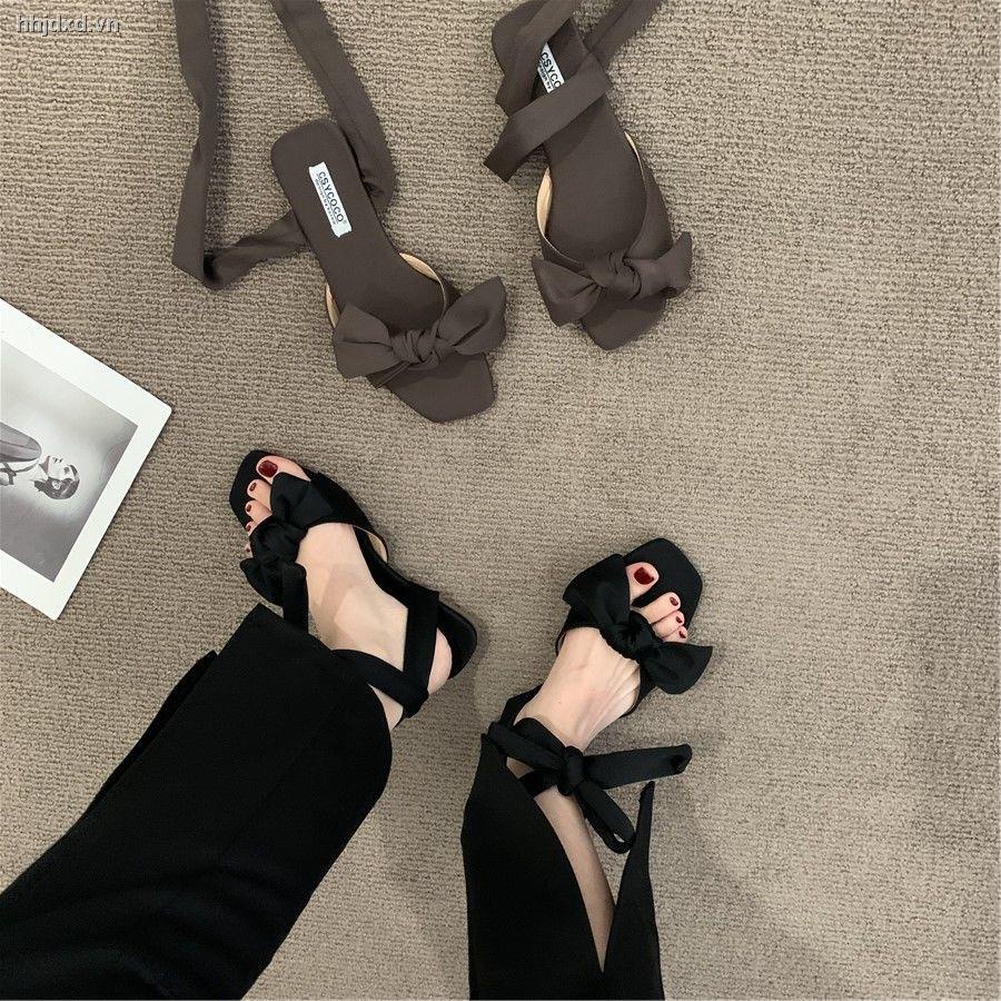 Giày quai hậu đế bằng hở ngón thắt nơ thời trang xuân hè dành cho nữ