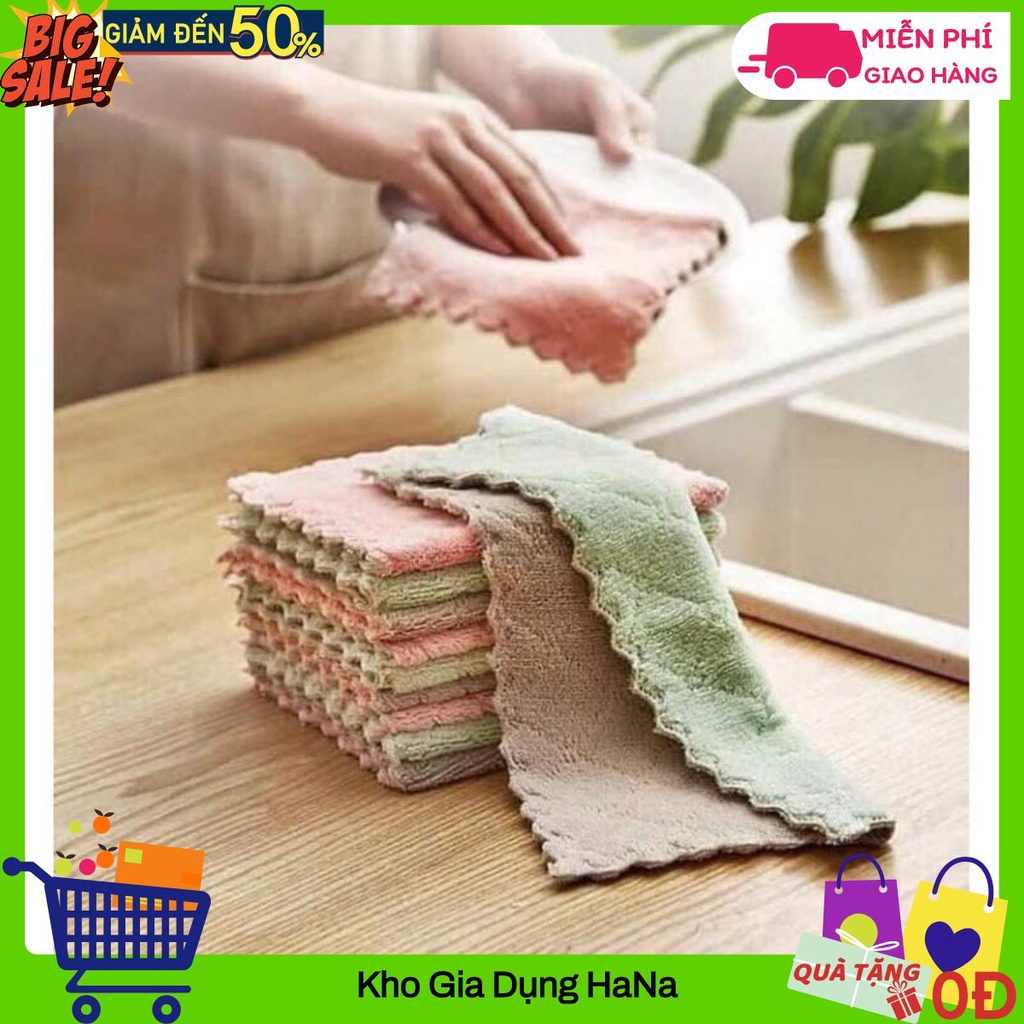 Khăn Lau Nhà Bếp 🧡XẢ LỖ🧡Khăn Lau Đa Năng Bát Đĩa Cốc Chén Thấm Nước Mềm Mại Khử Mùi Phơi Khô Nhanh 15x26 cm [SET 10 CÁI]