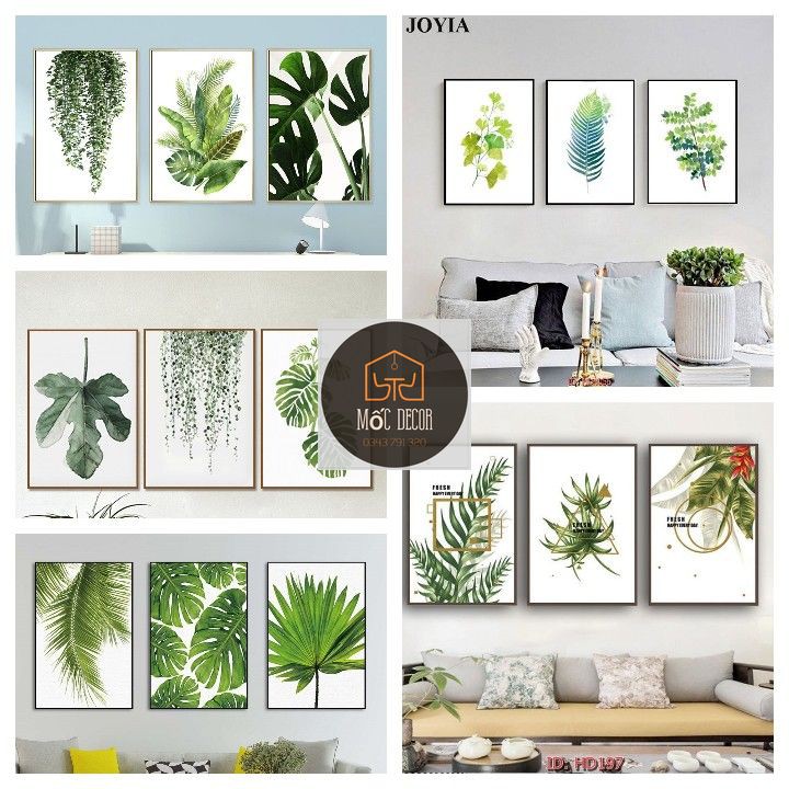 [HOT] 10 Bộ tranh treo tường canvas gồm 3 bức phong cách trừu tượng tối giản Minimalism và tranh lá cây