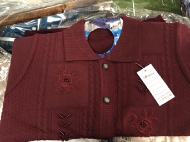 Áo Len trung niên cài nút Thêu Hoa Đính Hạt. Hàng loại 1.