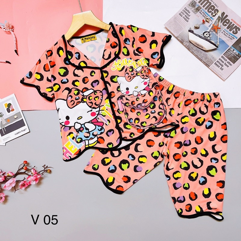 Đồ bộ pijama lửng bé gái thun lạnh 3D co giãn 4 chiều mềm mát mặc nhà mặc ngủ in hình dễ thương 22-47kg