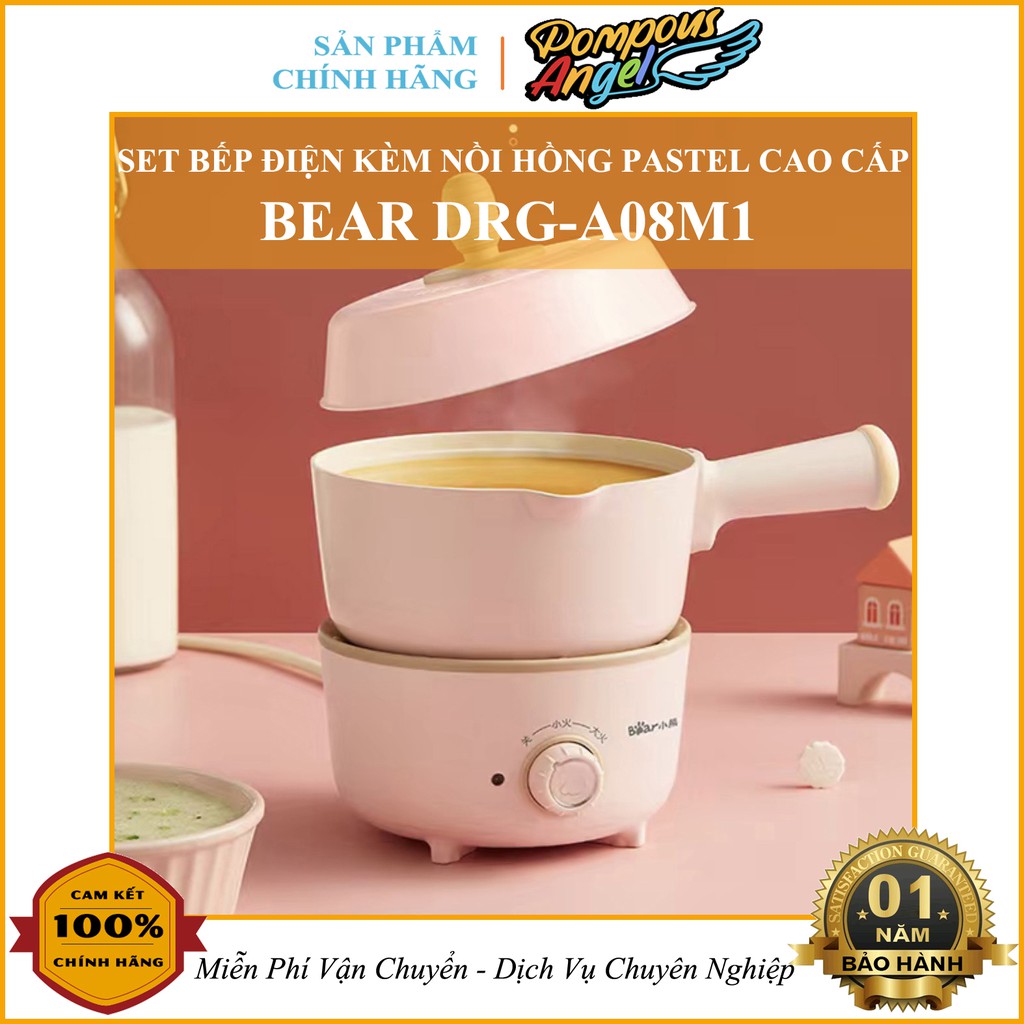 [Chính hãng] Set bếp điện mini tháo rời , nồi lẩu điện mini đa năng BEAR DRG-A08M1 1.2L màu hồng có tay cầm chính hãng