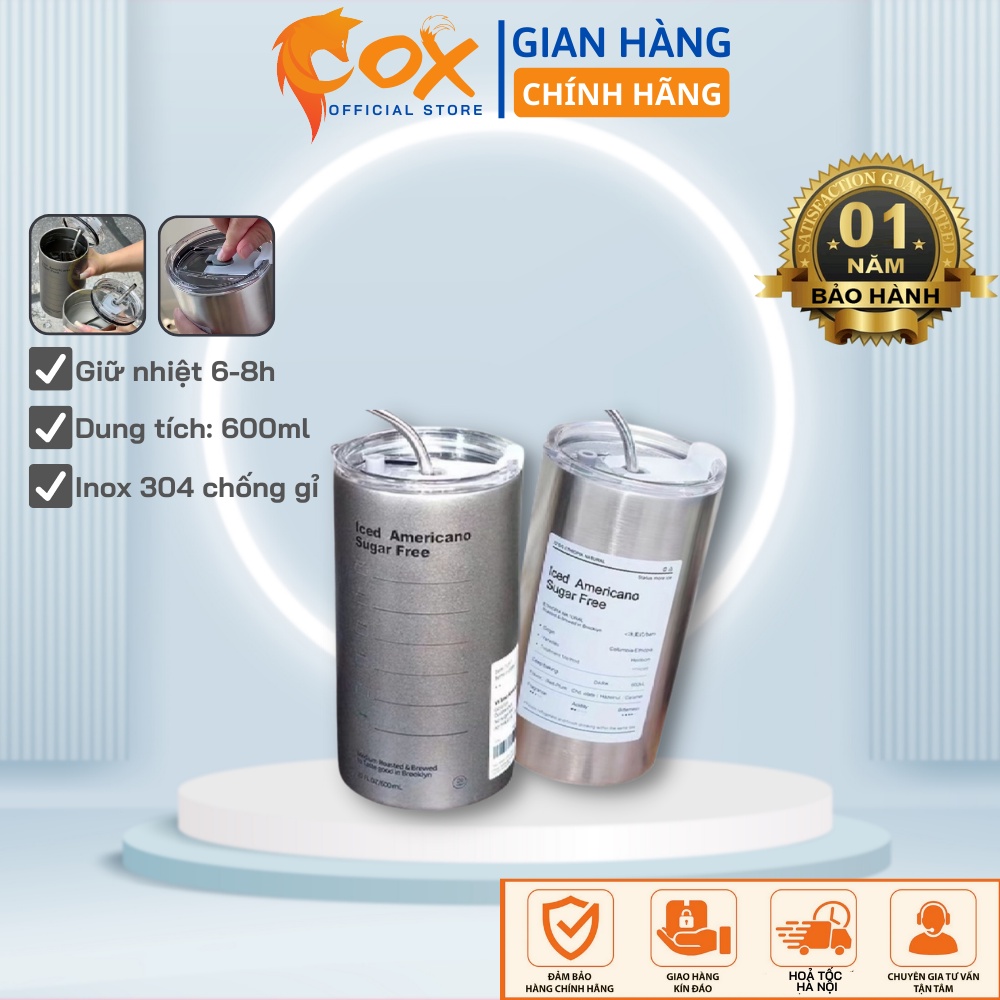 Cốc giữ nhiệt INOX, bình giữ nhiệt bằng thép không gỉ có ống hút uống coffee hiệu suất 6-8 tiếng