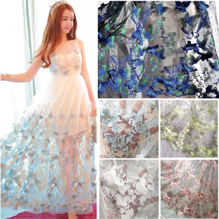 Vải ren lưới ba chiều thêu hình bướm 3d nhiều màu sắc