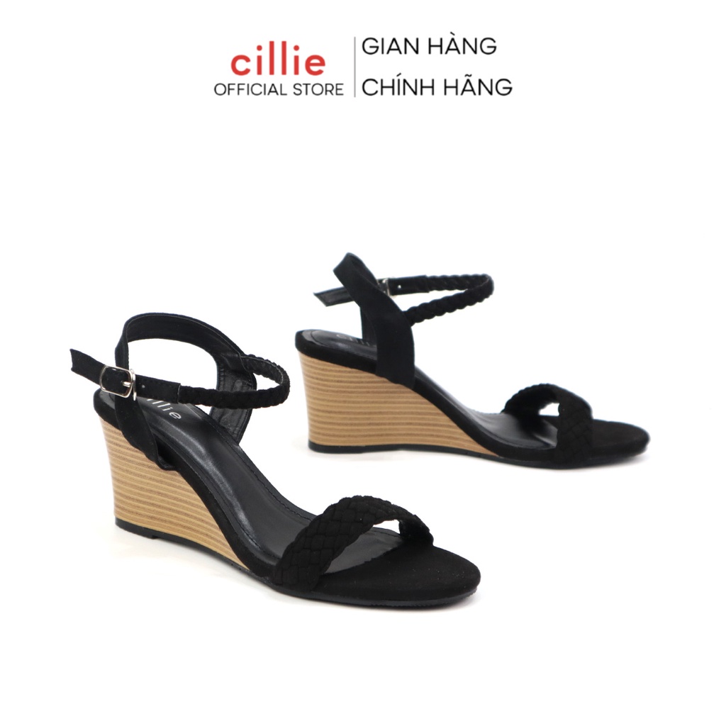 Giày sandal đế xuồng nữ quai ngang bính điệu đà đế cao 7cm đi làm đi chơi Cillie 1214