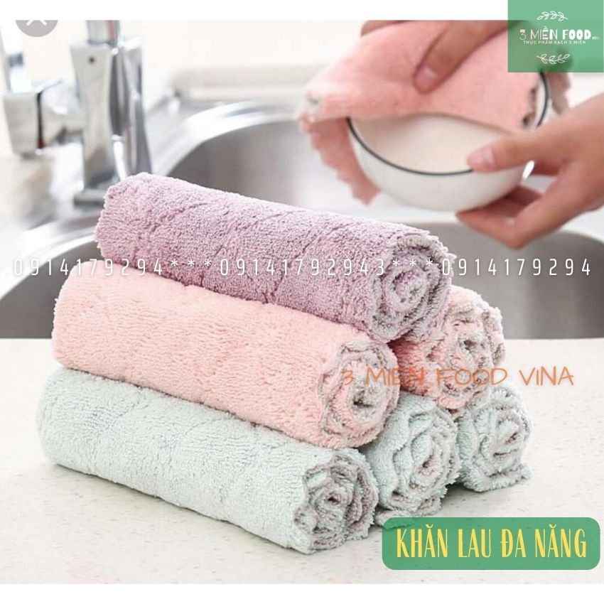 [HCM]Khăn lau đa năng,khăn lau bếp,bát đĩa,cốc chén,lau bàn ghế chống dính dầu mỡ hai mặt-3 miền food vina