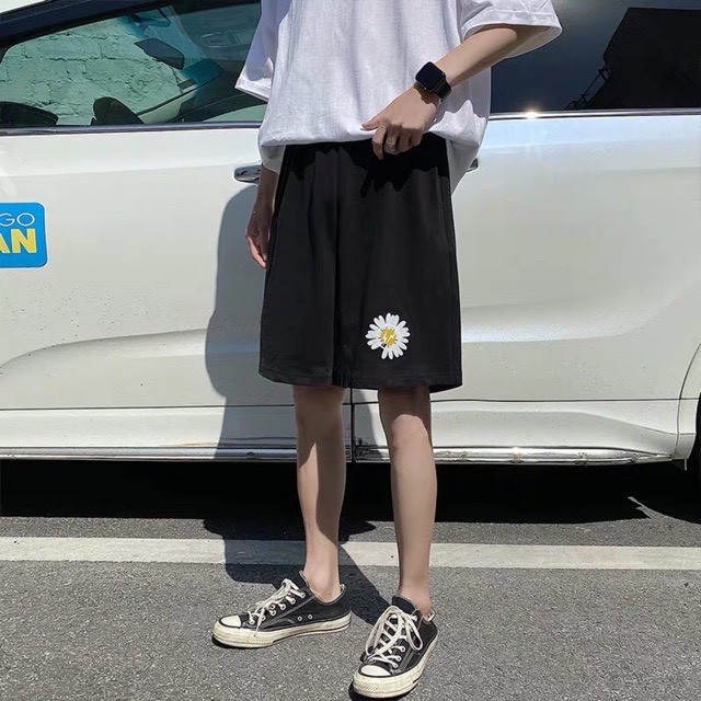 Quần Short Kaki Nam Nữ Hoa Cúc Unisex Chất Co Giãn