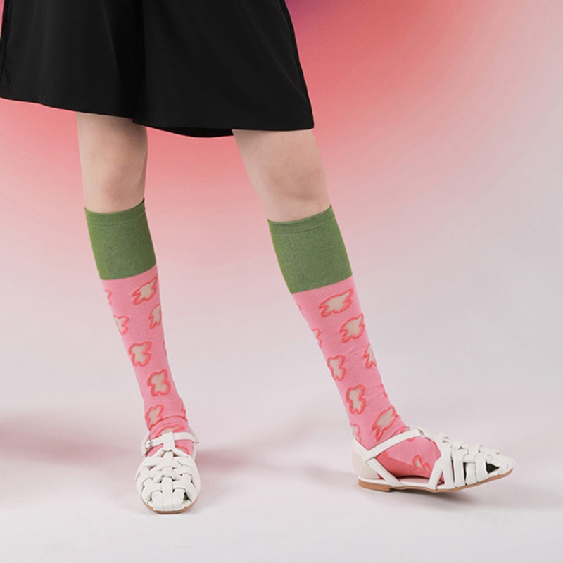 Xiangbao Vớ Ống Chân Phối Lưới Mỏng Thoáng Khí Họa Tiết Hoa Ngọt Ngào Phong Cách Harajuku Mùa Hè Cho Nữ