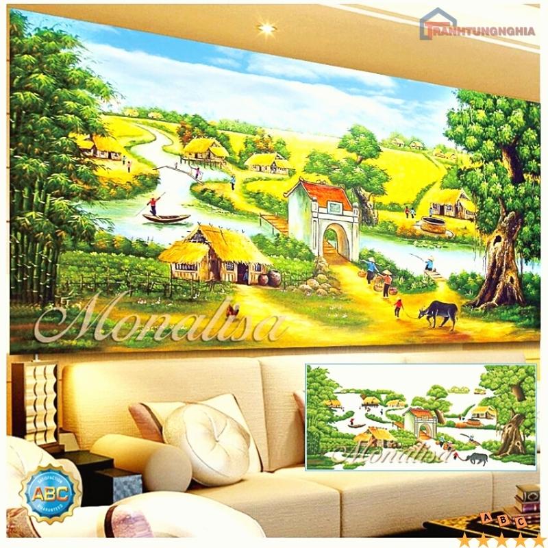 Tranh đính đá, tranh thêu chữ thập phong cảnh làng quê việt nam