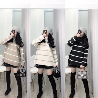 Áo len kẻ cổ lọ