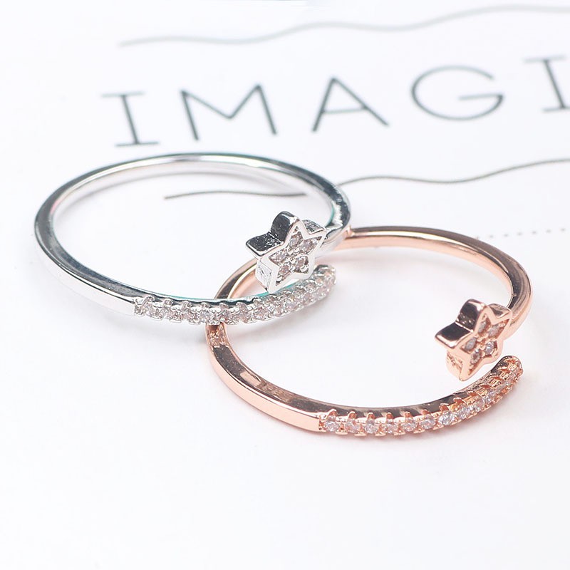 Nhẫn nữ đẹp đính đá Zircon hình sao 5 cánh Freesize dễ thương phong cách Hàn Quốc J699