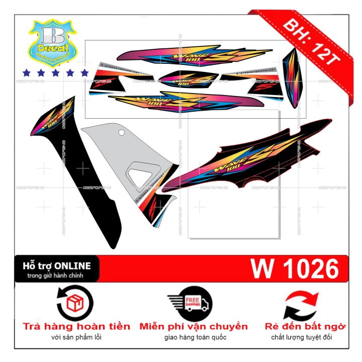 ( Quí khách vui lòng mang ra tiệm cho thợ dán ) Tem wave a 2016 7 màu