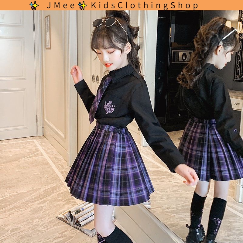 Bộ Đồng Phục Học Sinh Gồm Áo Sơ Mi Và Chân Váy Xinh Xắn Cho Bé Gái 3-14 Tuổi