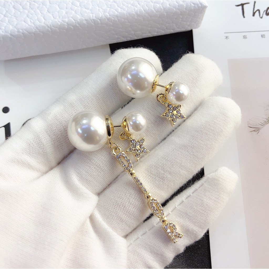DIOR Cặp Bông Tai Thời Trang Bằng Hợp Kim Có Đính Đá Đầy Cá Tính