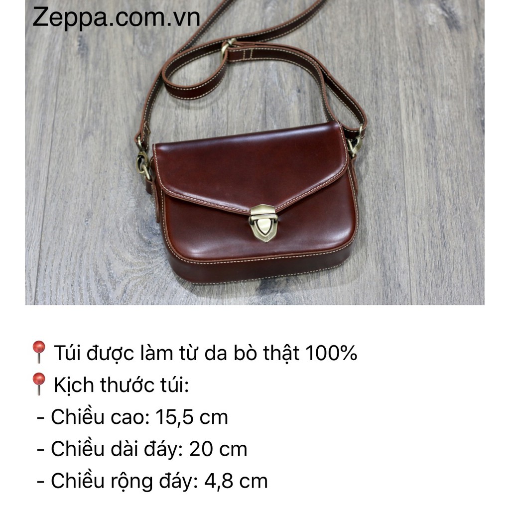 ZEPPA - Gian Hàng Chính Hãng - Da bò thật 100% - Túi đeo chéo nữ - Màu nâu đỏ - MS: TNDF1