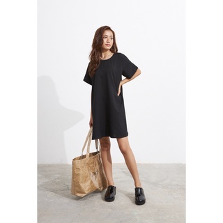 MAYBI Đầm form A lụa cotton tay ngắn