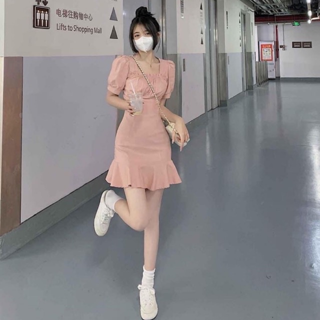Váy Cổ Vuông, Đầm Cổ Vuông Tay Phồng, Đầm Đuôi Cá,Váy Đuôi Cá