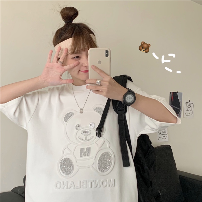 Áo Thun Ngắn Tay Họa Tiết Gấu Thời Trang Hàn Quốc