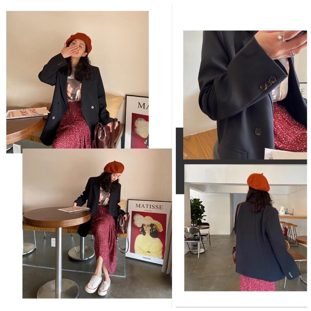 Áo Khoác Vest Dáng Rộng Màu Cà Phê Cỡ Lớn Thời Trang Hàn Quốc Cho Nữ