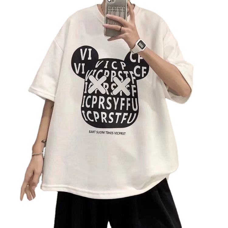 Áo Thun Tay Ngắn Dáng Rộng In Họa Tiết Hoạt Hình Phong Cách Hip Hop Đường Phố Hàn Quốc Thời Trang Cho Nam Và Nữ M-8XL