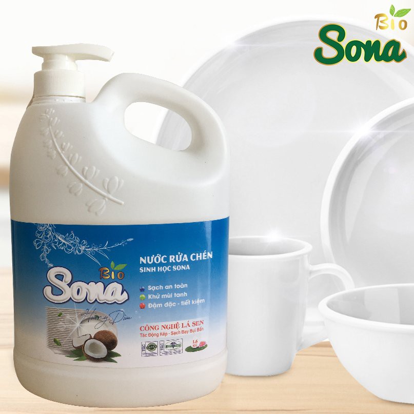 Nước Rửa Chén Hương Quế &amp; Hương Dừa  SoNa 1,6kg, Đánh Bay Dầu Mỡ, Thân Thiện Với Môi Trường