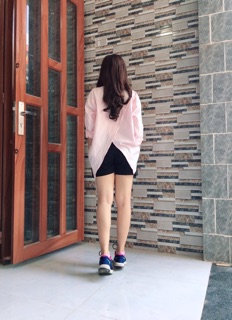 Áo Sơ mi oversize thêu cute hồng