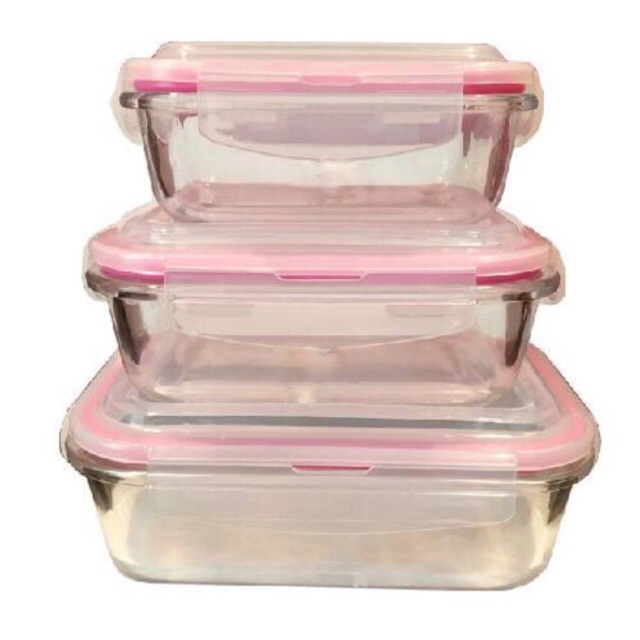 Bộ 3 Hộp Cơm Thủy Tinh Hình Vuông Có Nắp Hút Chân Không,Đa Năng (370 + 640 + 1040ml) #4
