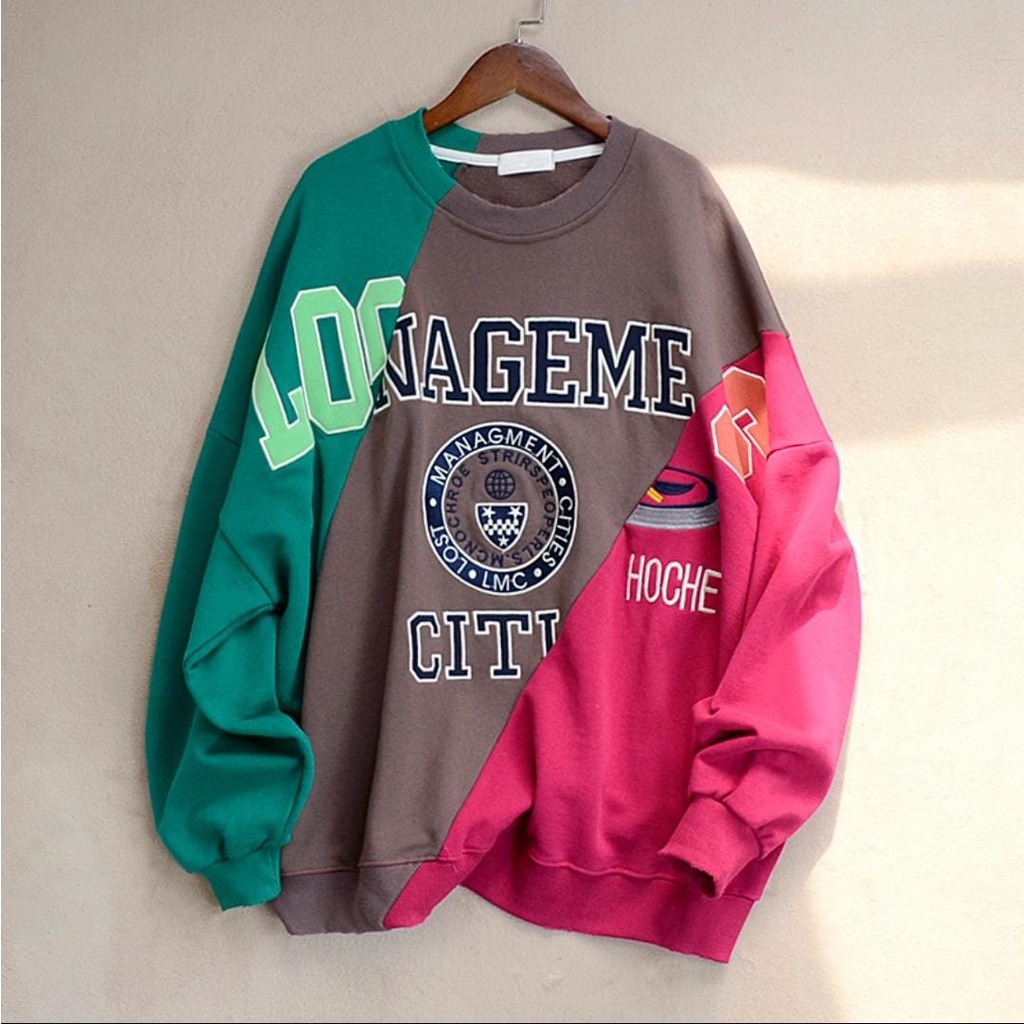 Nageme Áo Sweater Lông Cừu Cổ Tròn Phối Màu Phong Cách Hàn Quốc Thời Trang Cho Nữ Tuổi Teen