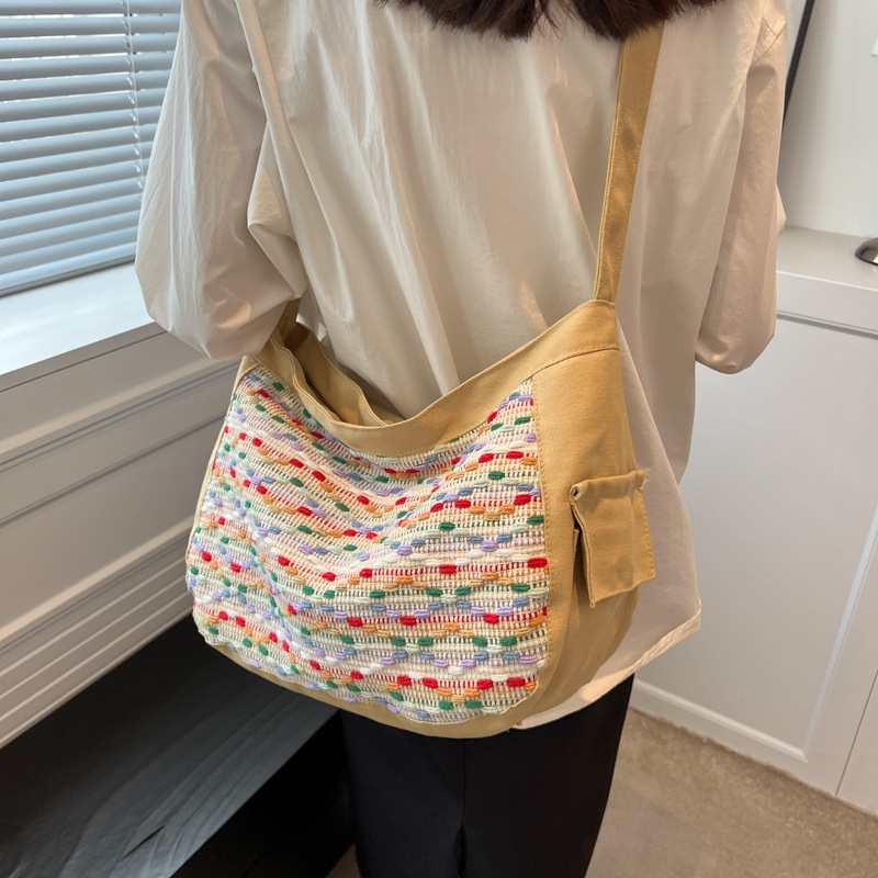 Túi Xách Vải Dệt Màu Sắc Tương Phản Cỡ Lớn 2022 Thời Trang Mùa Hè Phong Cách Hàn Quốc Cho Nữ