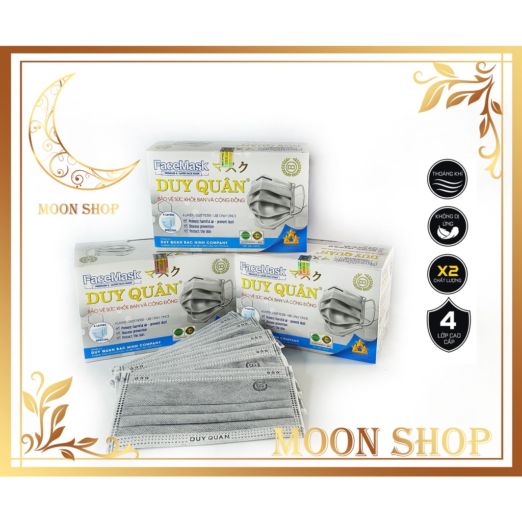 Hộp khẩu trang y tế 4 lớp Duy Quân màu xám 50 cái
