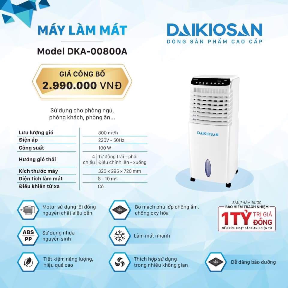 Máy Làm Mát Không Khí Bằng Bay Hơi DAIKIO DKA-00800A