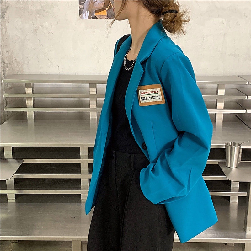 Áo khoác vest UIOWOO dáng rộng màu xanh dương thời trang xuân thu phong cách Hàn Quốc mới cho nữ