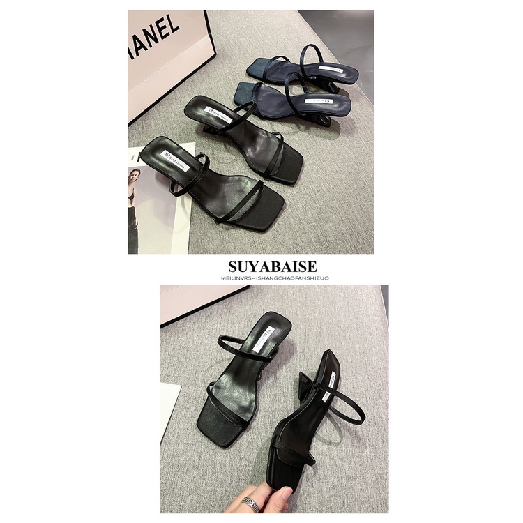 Sandal cao gót mũi vuông 2 quai mảnh, mũi vuông sang trọng