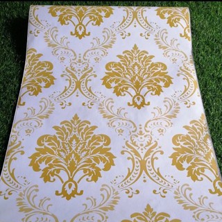 Giấy dán tường decal hoạ tiết châu âu vàng có keo 10mx45 cm