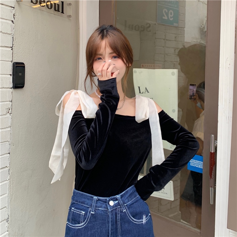 Áo Nhung Tay Dài Phồng Cổ Vuông Thời Trang Mùa Thu 2022 Dành Cho Nữ