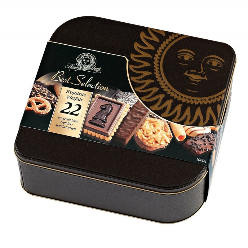 Bánh quy mặt trời hỗn hợp Lambertz – hộp thiếc trắng/đen 01 kg Tết 2019