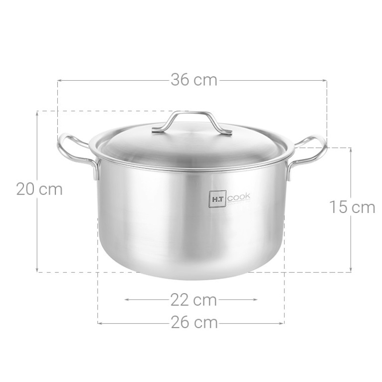 Nồi luộc gà inox 430 Fivestar H.T cook nắp inox 1 đáy bếp từ dùng được mọi bếp  26cm / 28cm / 30cm / 32cm