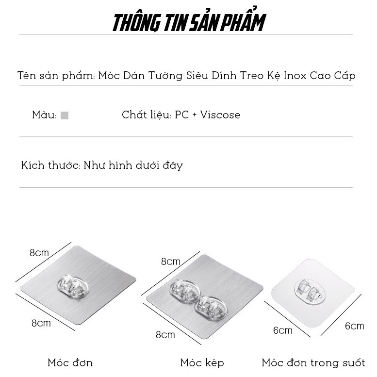 Miếng Móc Dán Tường Chịu Lực Chống Thấm Siêu Dính Treo Kệ Inox Cao Cấp Hangnoidiagiare88