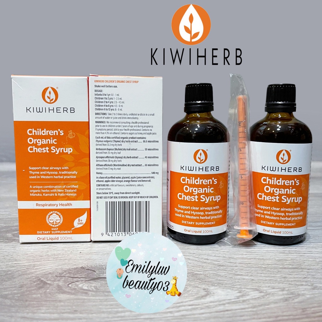 Siro giảm ho đờm Kiwiherb Children’s Organic Chest Serup New Zealand 100ml