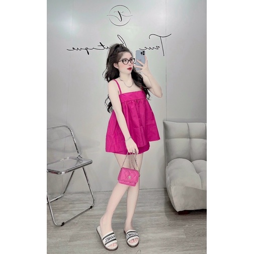 [FREESHIP] Set đồ nữ babydoll 2 món gồm áo kiểu 2 dây thắt tít form xoè dễ thương + quần ngắn có 3 màu hot hit