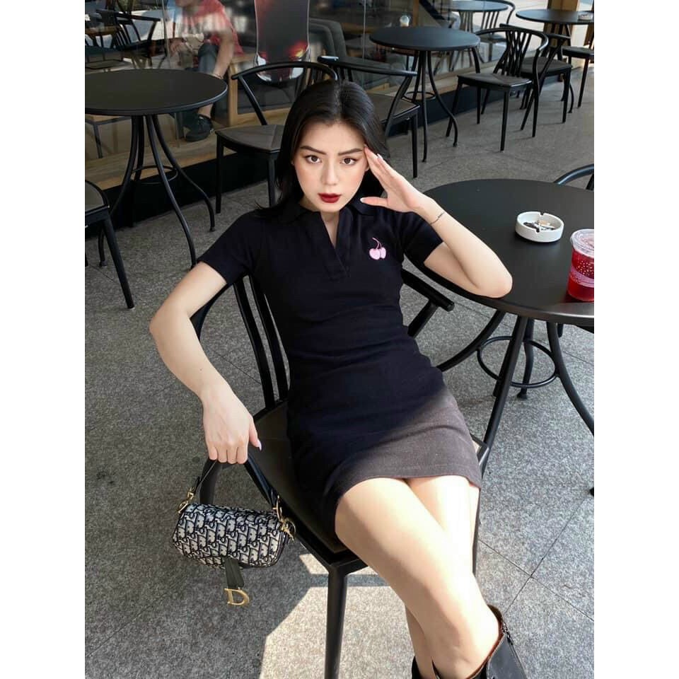 đầm ngắn borip cổ trụ thêu cherry