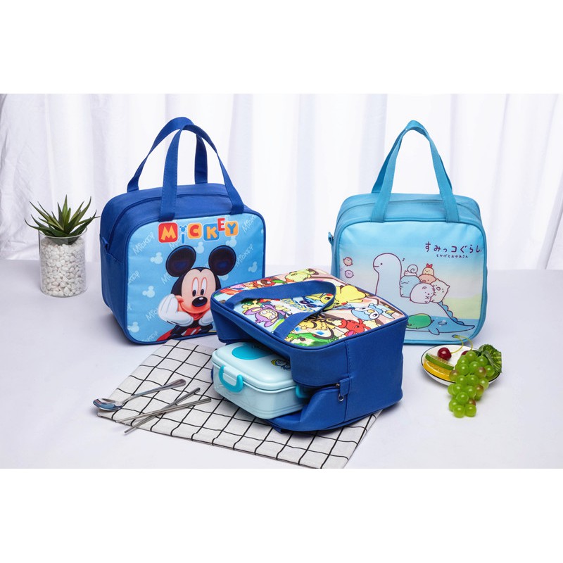 Hellokitty Túi Đựng Hộp Cơm Trưa Hai Lớp Bằng Vải oxford Chống Thấm Nước Hình Siêu Nhân / minions / avengers