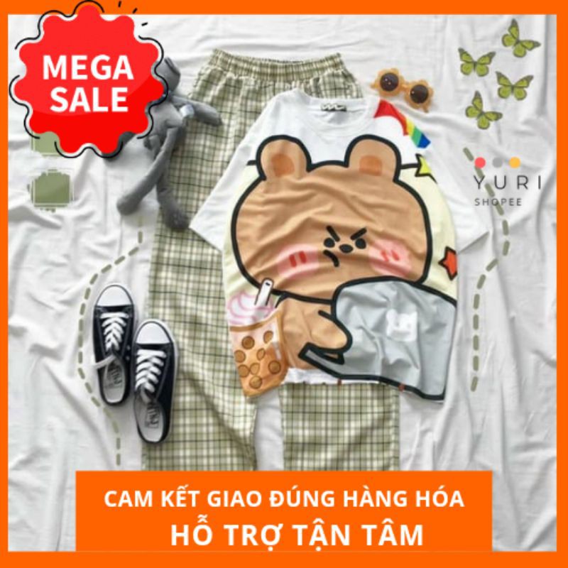 Set quần kate ông rộng áo thun gấu Yuri shopee