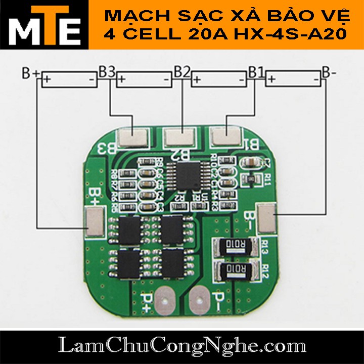 Mạch sạc xả bảo vệ Pin Lithium 4 Cell 20A HX-4S-A20