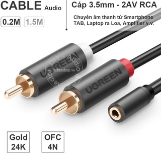 Cáp audio 3.5mm cái ra 2 AV đực 0.25 mét Ugreen 10561 - Dây chia âm thanh 3,5mm ra 2 AV RCA đực