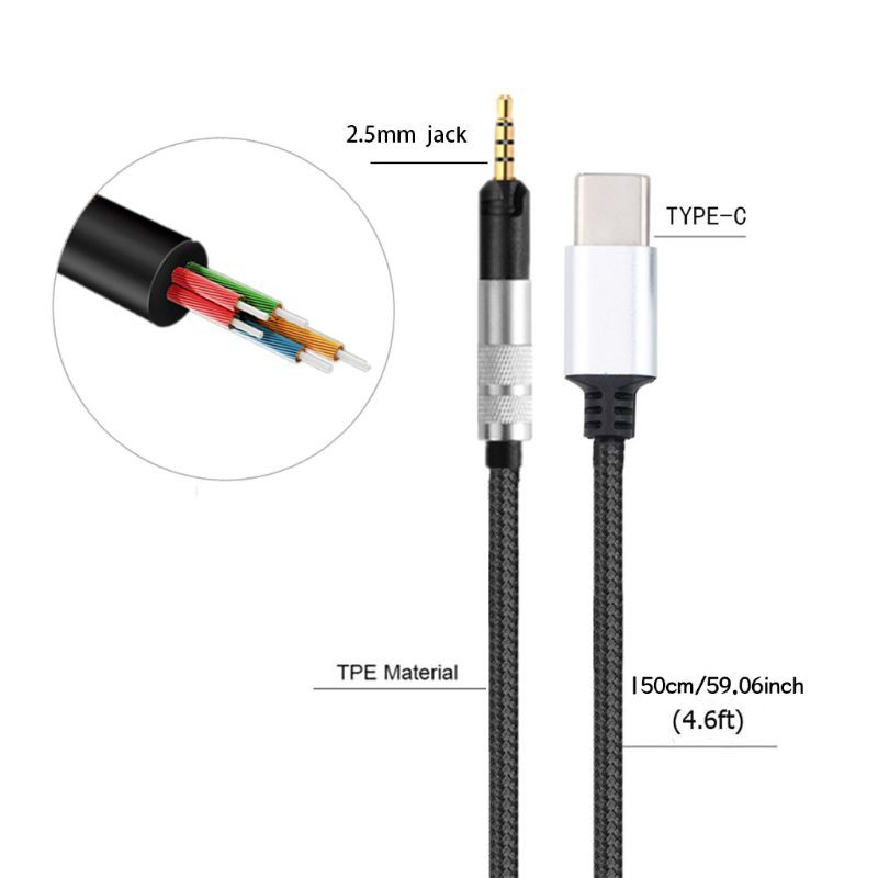 Dây Cáp Tai Nghe 2.5mm Sang Type-C Cho Sennheiser Hd598 Hd558 Hd595 Hd518 / 579 / 599